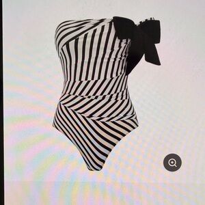 NWT Flaxmaker Black and White Bowknot striped One Piece swimsuit, small, pretty